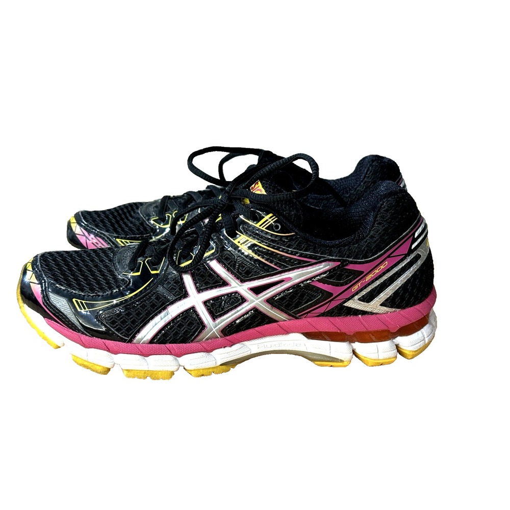 Asics GT-2000 T3P8N Women's Running Shoes Size7.5‎ Black Pink GEL Stability